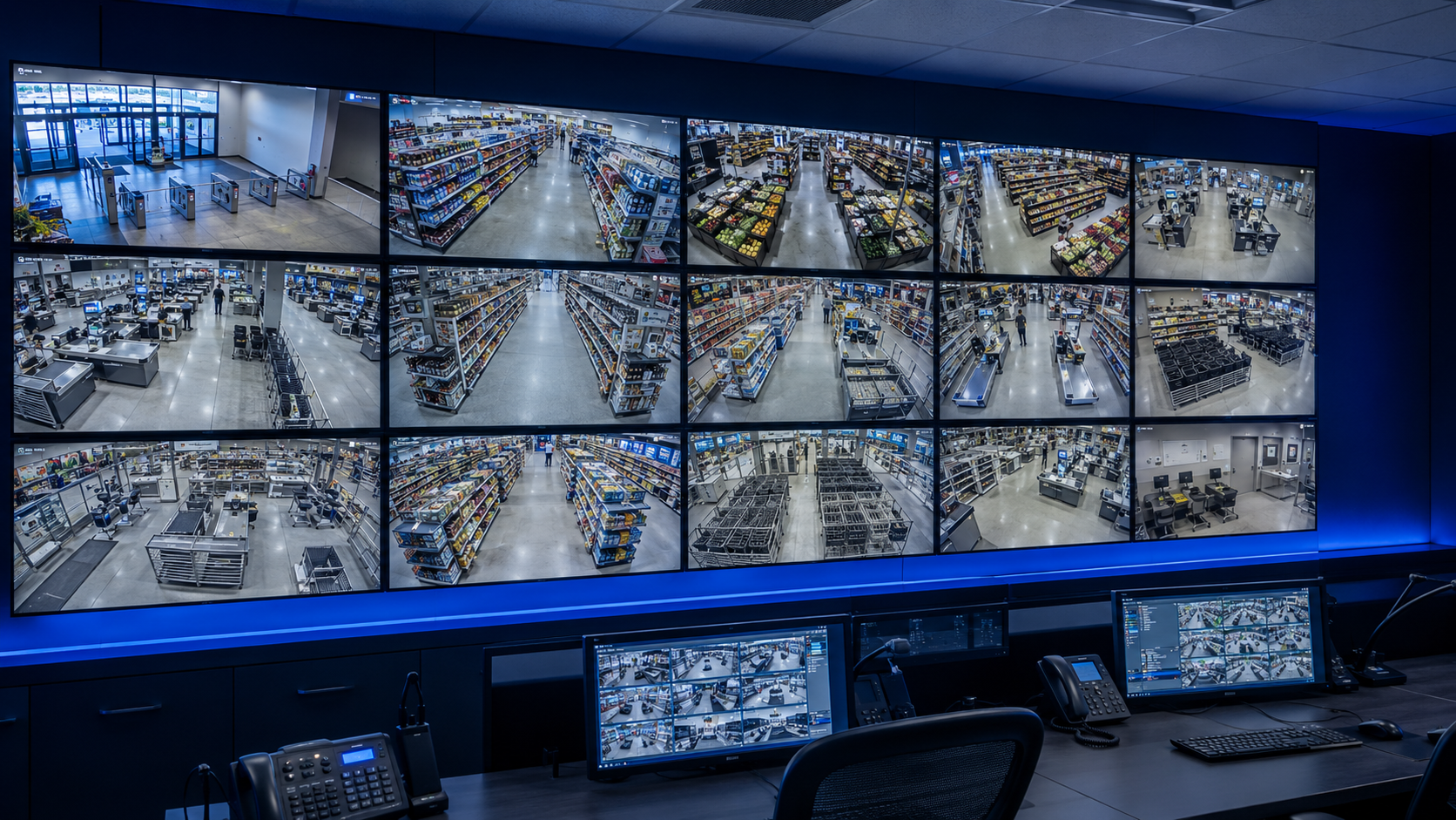 Operator watching CCTV screens